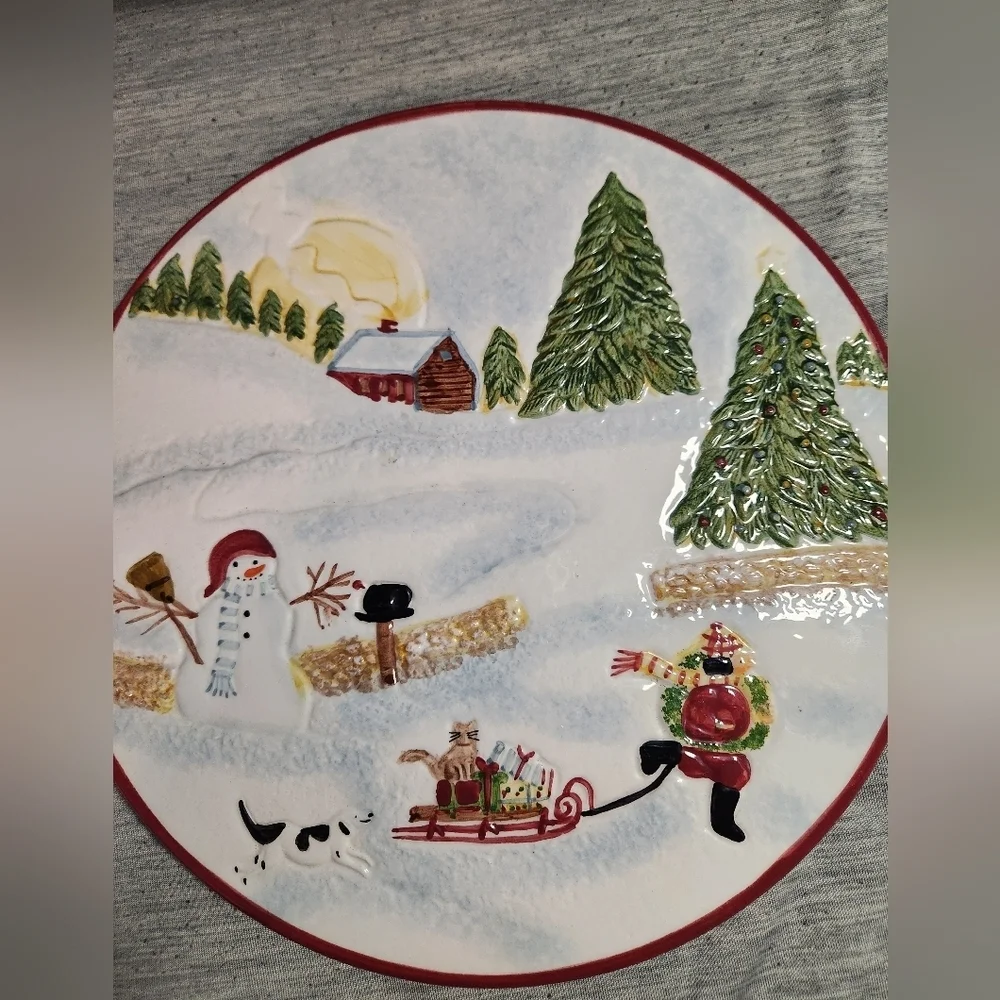 David Carter Brown Christmas Valley Children Sledding Snowmen Trivet 9.5